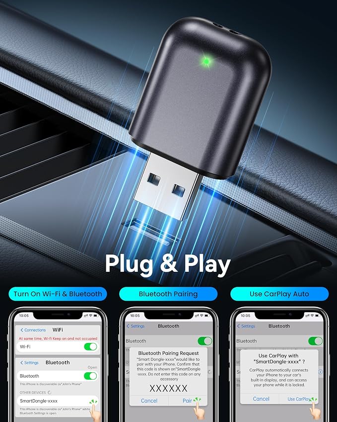 Wireless Carplay Adapter for iPhone Newly Upgraded, Ultra-Mini USB Design Wired to Wireless for Apple Car Play, Stable Low-Lag GPS Plug & Play for iOS 10+ & Cars from 2016+ (Starry Sky)