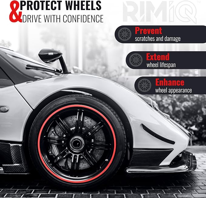 PROTECTiQ PRO Universal Rim Protection Trim - Curb Rash Guard with Award-Winning Patented Design and Premium 3M Tape - Fits Up to 4X 24 Wheels, Cars, Trucks, SUVs - Red