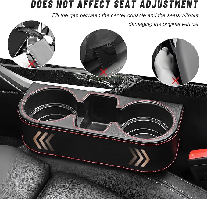 Car Seat Gap Filler Organizer, PU Leather Auto Front Seat Organizer Console Side Filler w/Cup Holder, Multifunctional Bottle Phone Holder Crevice Fillers for Most Car (Carbon Fiber Pattern)