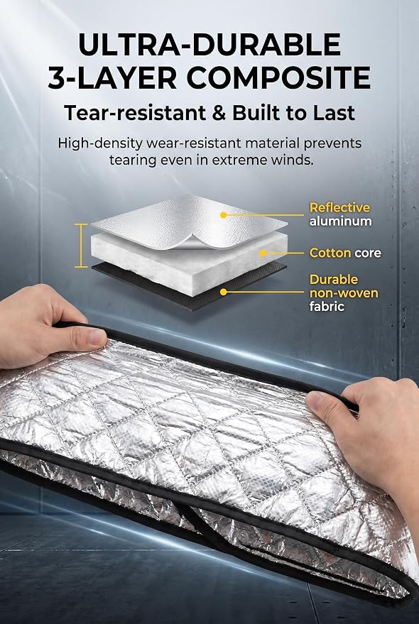 Half Car Cover, Windshield Cover for Ice and Snow, Aluminum Heat Block Foil Hood Covers, Universal Hail Protector Sunshade Automotive Covers