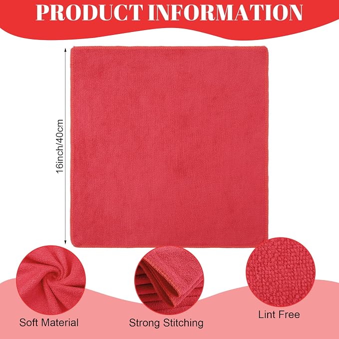 140 Pcs Microfiber Cleaning Cloths for Cars Ultra Absorbent Car Towels Drying Reusable Cleaning Supplies House Kitchen Window Microfiber Towel (Red,16 x 16 Inch)