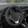 Genuine Gray Leather Steering Wheel Cover for Car, Medium (14.5" - 15.5") – Ergonomic Comfort Grip for Men & Women, Universal Fit Car Steering Wheel Cover for Most Vehicles
