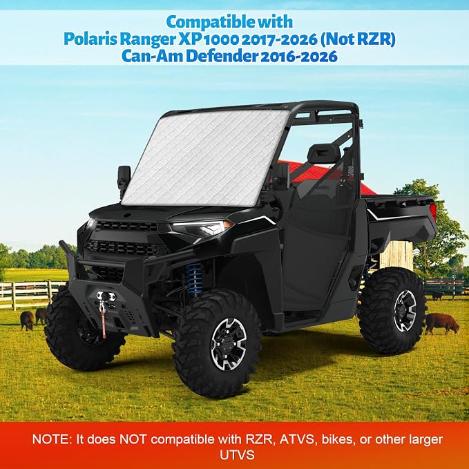 Silver UTV Windshield Snow Cover Compatible with Polaris Ranger XP 1000 2017-2026 (Not RZR) & Can-Am Defender 2016-2026, Transport Windshield Protector for Ice and Snow