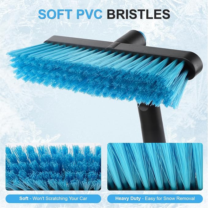 2 in 1 Extendable Snow Brush with Ice Scraper for Car Windshield, 33 Inch Car Window Scraper & Foam Snow Removal Brush for SUV, Heavy Duty Snow Cleaner for Truck Van, 360° Pivoting Head