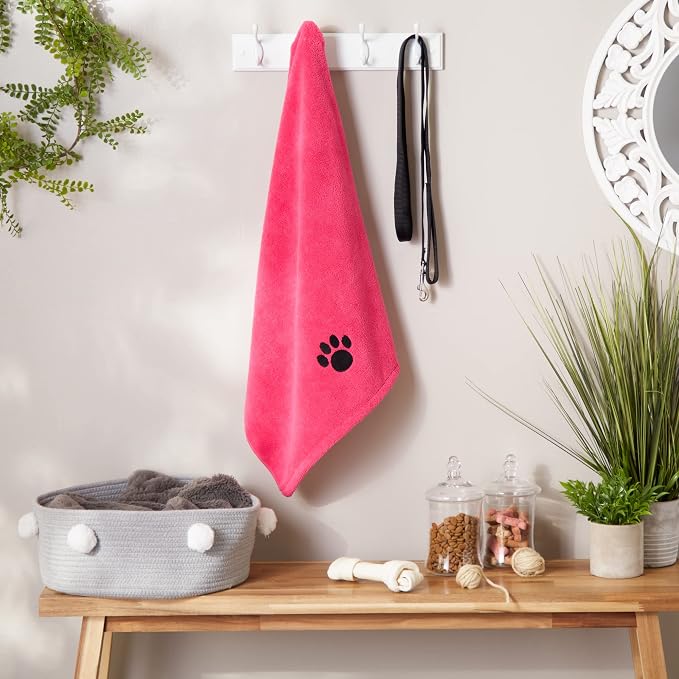 Pet Grooming Microfiber Towel, Embroidered Collection, X-Large,41x23.5, Raspberry Sorbet