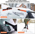 Ice Scraper with Snow Brush and Snow Shovel, 35" Extendable Snow Remover with Foam Grip, 360° Pivoting Brush Head for Car Windshield, Emergency Snow Scraper for SUV Truck Vehicle, Orange