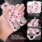 Car Headrest Purse Hanger Cute Floral and Pink Cherries 1 Pack Bag Purse Holder for Car Premium Leather Double Metal Hook for Handbags, Grocery Bags and Phones