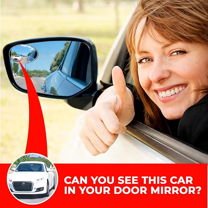 Blind Side Mirrors for the Car - Convex Semi Oval HD Glass, 2-Pack | Rear View Blind Spot Mirror - Adjustable/Fixed - Convex Car Mirror