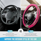 Steering Wheel Cover - Made with PVC Leather and Leopard Fabric - Universal 14 1/2 inches to 15 inches for Most Automotive Steering Wheel - Cheetah Print -Hot Pink