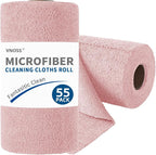 55 Pack Microfiber Cleaning Cloth Roll, Tear Away Reusable Towels, 11" X 9", Ultra Absorbent & Lint Free Cloth for Cars, Kitchen, Window, Home and Shop, Pink