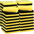 30 Pcs Edgeless Microfiber Plush Towels for Cars Detailing Drying Wash Polishing Absorbent Cleaning Cloths, 500 GSM (16 x 16 Inch,Black,Yellow)
