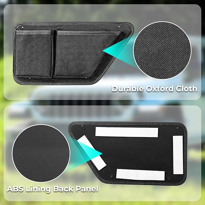 Oxford Front Door Storage Pockets Box, 2PCS Door Storage Pockets for 2011-2018 Jeep Wrangler JK JKU Accessories 2/4-Door, Door Net Pocket Replacement