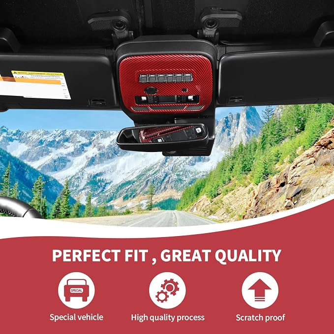 for Bronco Front Reading Light Panel Trim Cover Compatible with 2021-2025 Ford Bronco Interior Accessories 2-Door 4-Door, Red Carbon Fiber (with AUX Switches)