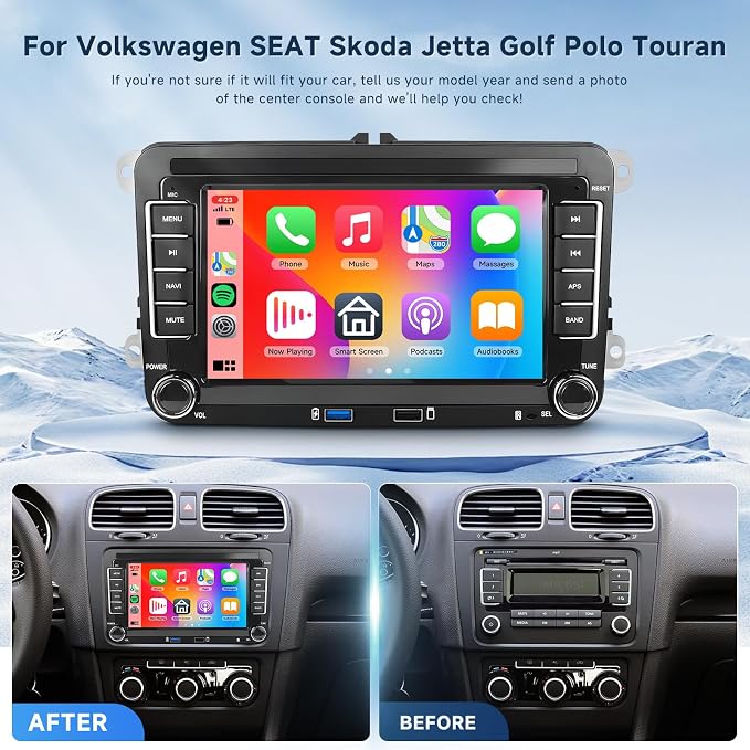 4Core+64G Android 15 Double Din Car Stereo for VW Volkswagen SEAT Skoda Jetta Golf Polo Wireless Carplay Android Auto, 7 Inch VW Radio With GPS, WiFi, Bluetooth, FM, EQ,Backup Camera, Double USB Ports