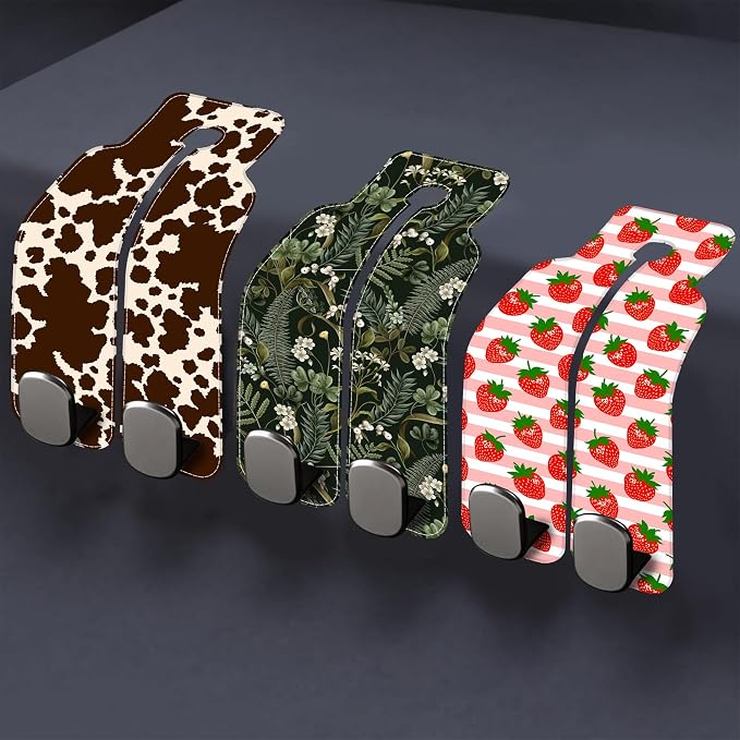 Purse Hook for Car Abstract Brown Leopard 1 Pack Headrest Back Seat Hook Premium Leather Double Metal Hanger Storage Pack Bag Purse Holder Car Accessories