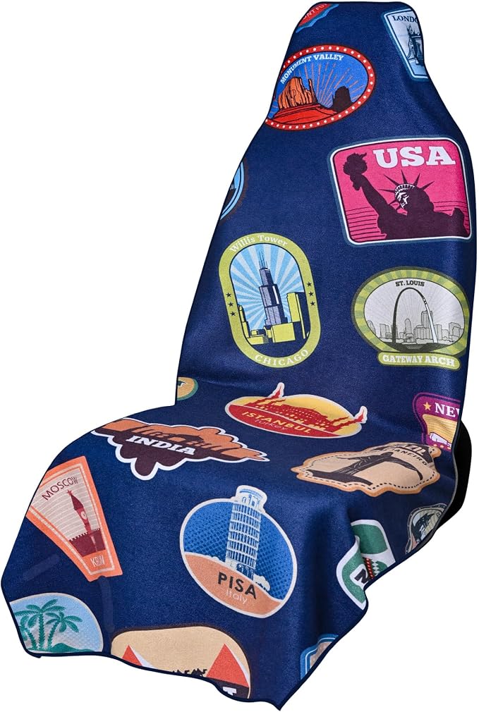 Car Seat Cover Towel for Front Seats Non-Slip with Headrest Pocket & Strap | Universal Fit for Cars Truck SUV|Car Seat Hoodie & Phocho Perfect After Gym Workout, Beach,Yoga and Running|Anti-dog Scratch