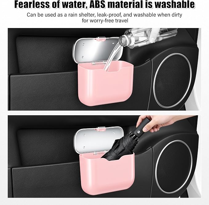 Car Trash Can, Car Garbage Bin with Lid & Handle - Leak-Proof Mini Trash Can for Car, Truck, SUV - Essential Car Accessories for Organization (Pink)