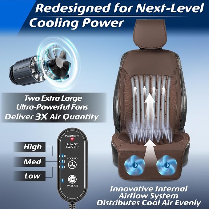 Paffenery 2026 Upgraded Cooling Car Seat Cover Front Seat, 12V-24V Ventilated Cooling Car Seat Cushion, Cooled Seat Cover for Car SUV Truck Universal Fit, Cocoa Brown