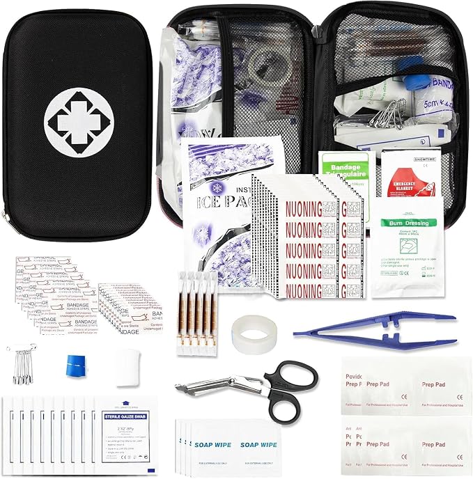 279PCS Small Travel First Aid Kit Supplies for Business, First Aid Emergency Set Backpacking Essentials Items Trauma Survival Kits for Outdoor Adventure, Black