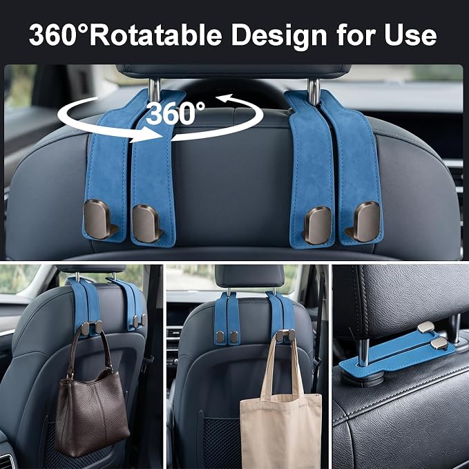 Car Seat Headrest Storage Hooks - 2 Pack Dual Hangers Design Organization Accessories, Car Interior Gadgets to Add Extra Holder and Hook for Purses,Bags,Coat and Handbag