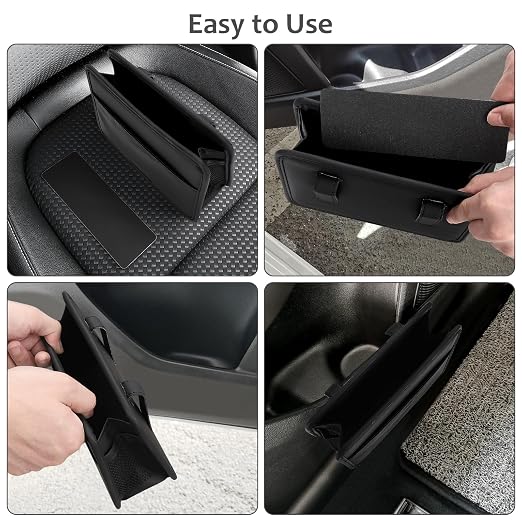 Collapsible Car Trash Can, Leather Vehicle Garbage Organizer Bin Holder with One Roll Trash Bag, Foldable Hanging Mini Cars Storage Bag Container for Auto, SUV (Black)