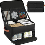 Golf Trunk Organizer, 2 Layer Golf Storage Bag with Ventilated Shoe Compartment, Golf Accessories Equipment Locker, Cool Birthday Gifts for Men Dad Women(Black)