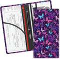 Leather Car Registration and Insurance Card Holder, Cute Car Accessories Vehicle Glove Box Car Organizer for Documents, Cards, License Cute Purple Butterfly