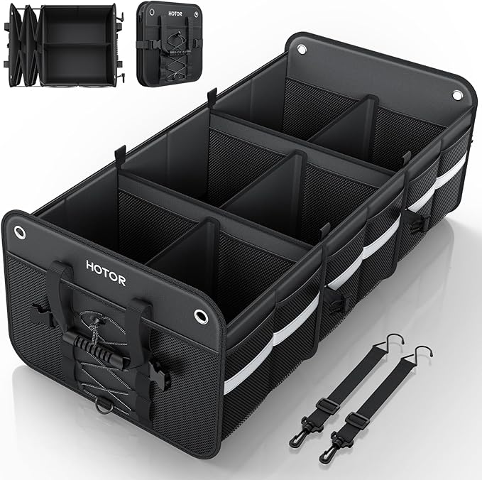 Trunk Organizer for SUV – Car Storage Box with Reflective Strips, Collapsible Car Organizer with Large Capacity, Essential Car Accessories for Truck, Van & Sedan, Black, 34.3" x 16.1" x 12.0"