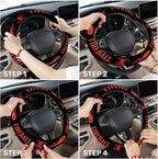 Black Red Flame Graphic Steering Wheel Cover, Non-Slip Polyester Wheel Grip, Universal 15 Inch Car Accessory