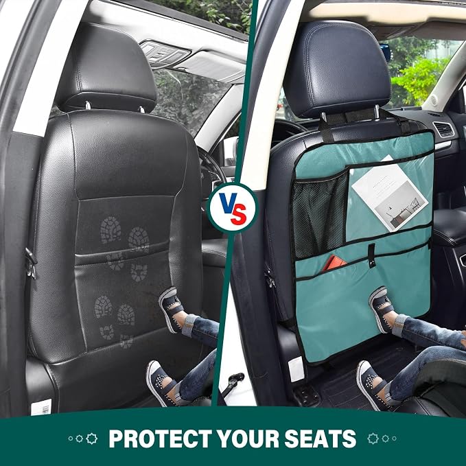Dark Teal Car Seat Organizer for Kids Backseat Kick Mat with Adjustable Strap Backseat Protector for Car Vehicle SUV 1 Pcs