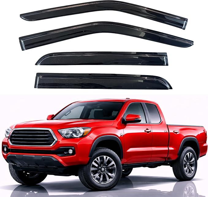 KPY Rain Guards Fit for 2016-2023 Toyota Tacoma Access Cab, Out-Channel Window Visors Vent Wind Deflectors 4PC, Truck Accessories for 16-23 Tacoma (Extended Cab Only)
