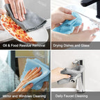 Airlab Glass Polishing Cloth Streak Free Miracle Cleaning Cloth Lint Free Microfiber Cleaning Rags for Glasses Kitchen Dish Mirrors Easy Clean, Pack of 8, 16" x 12", Grey & Blue