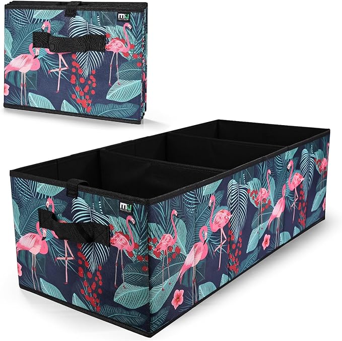 Trunk Organizer, Car Trunk Organizer, Non-Slip Bottom, Sturdy Storage Organizer for SUV, Sedans, Van, Jeep, Grocery, Large 3 Compartments Car Organizer for Women, Flamingo 31.9"×12.6"×10.6"