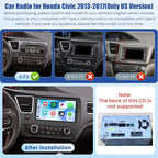 5Ghz WiFi 4G+128G Android 15 Car Radio for Honda Civic 2013-2017 Car Stereo with Wireless Carplay Android Auto,5.0 Bluetooth,Build-in EQ,9inch IPS Touchscreen,GPS,FM/RDS SWC AHD Backup Camera MIC