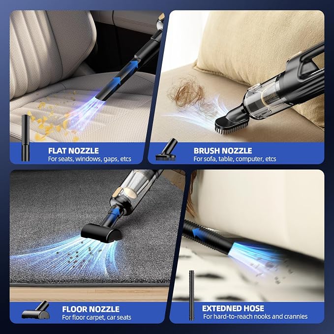 Mini Vacuum Cleaner for Car, 18000Pa 2 in 1 Vacuum Cleaner&Air Duster, 130W Brushless Motor Handheld Vacuum Cordless with 7800mAh Battery, LED Light, Multi-Nozzles for Home, Office, Pet