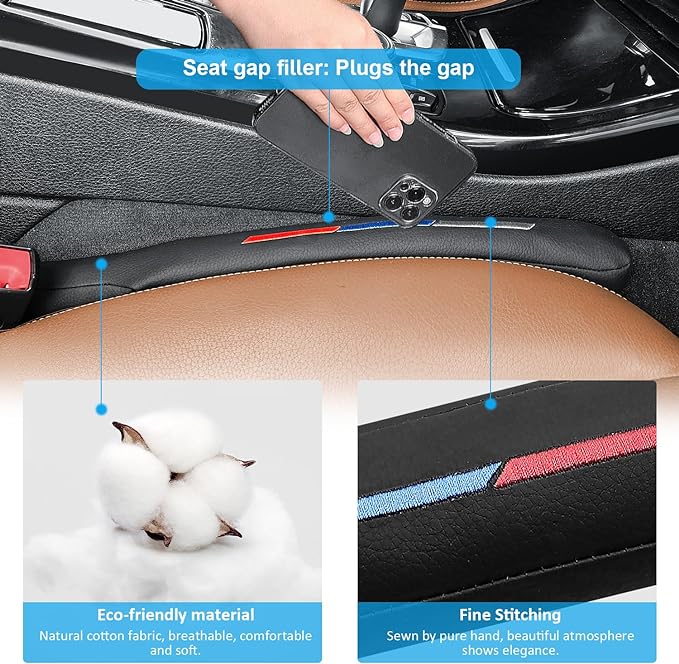 Sports Style Leather Car Seat Gap Filler Spacer Universal Seat Gap Filler Plug Compatible with BMWSeries M1 M3 M5 X1 X5 X6 Z4 3 5 7 Series Console Stop Things from Dropping