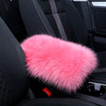 Furry Armrest Cover Auto Center Console Cover Car Soft Console Pad, Real Sheepskin Wool Soft Fluffy Auto Center Armrest Pad for Most Car Decoration Protector(Pink)