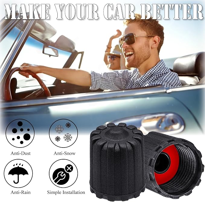 10PCS TPMS Tire Valve Stem Caps, Plastic Wheel Tire Valve Stem, with O-Ring Rubber Seal, Universal Tire Valve Stem Covers for Cars, SUV, Trucks, Bikes, Motorcycles, Bicycles(Black)
