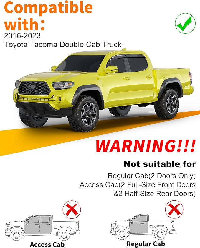 Window Rain Guards for Toyota Tacoma Double Cab 2016-2023, Extra-Thick Rain Guard Tape-on Side Truck Window Visors Full-Size Vent Visor Window Deflectors Vent Shades Car Accessories