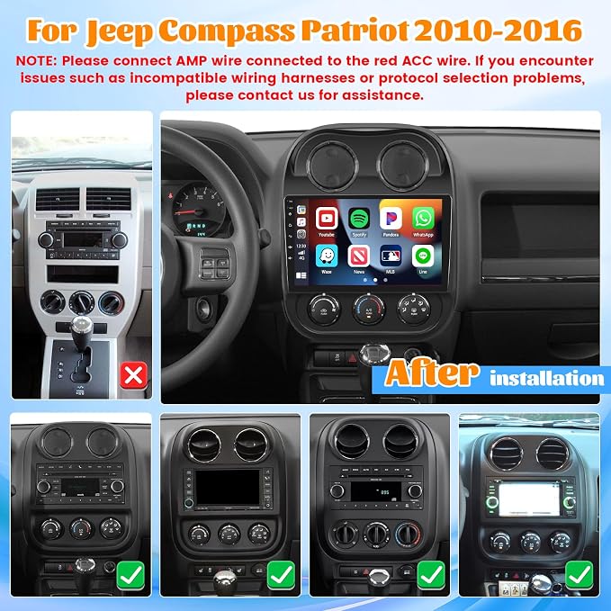 2+64G Android 10.1" Touch Screen for Jeep Compass Patriot 2010-2016 with Wireless CarPlay Android Auto WiFi Bluetooth GPS Navigation FM RDS Radio Backup Camera