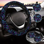 Butterfly Steering Wheel Cover for Women, Universal Auto Steering Wheel 14-15 Inch Car Interior Accessories with 2PCS Car Coasters, Suitable for Men and Women