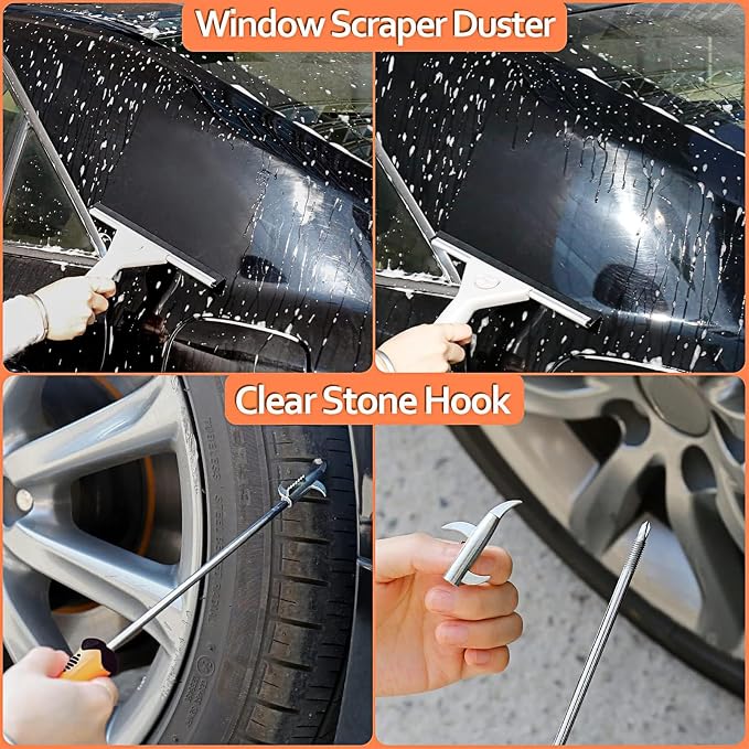 Car Detailing Kit, Microfiber Cleaning Tools with Storage Bag | Scratch-Proof Microfiber, 17Pcs Complete Set, Fits Most Vehicles, Dual Interior & Exterior Use, Orange, Ideal Gift