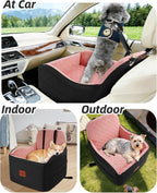 Dog Booster Car Seat for Small/Medium Dogs,Puppy Portable Car Bed with Elevated Cushion,Fully Detachable and Washable,2 Storage Pockets,Easy to Install (Black/Pink, Medium)