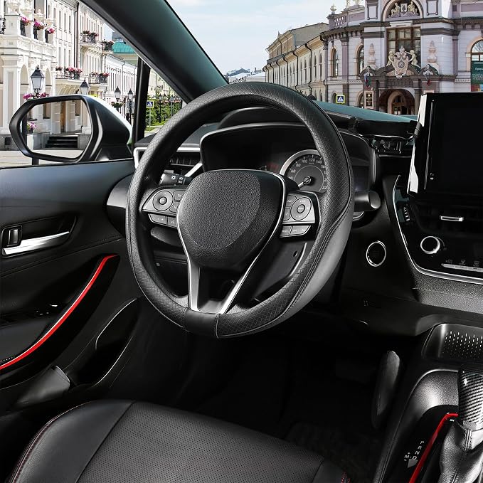 Steering Wheel Cover 14-14.25 inch (35.5-36 cm) Small Size, Microfiber Leather, Non-Slip Comfortable Grip, Fits Cars Prius Civic Model 3 Model Y Camaro, Black