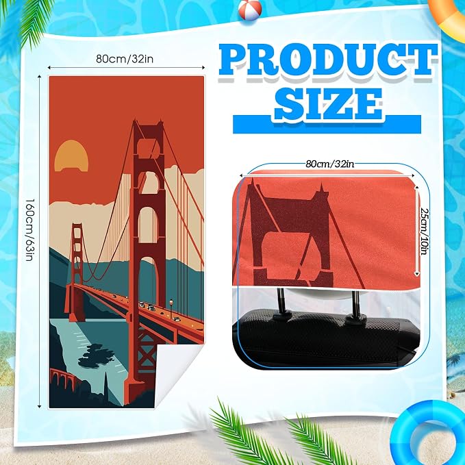 Car Seat Towel Covers with Storage Bag, 63 x 32 Inch Universal Non Slip Waterproof Sweat Protector for Car Truck, Gym Swimming Running, Machine Washable(2 Pack,Golden Gate Bridge)