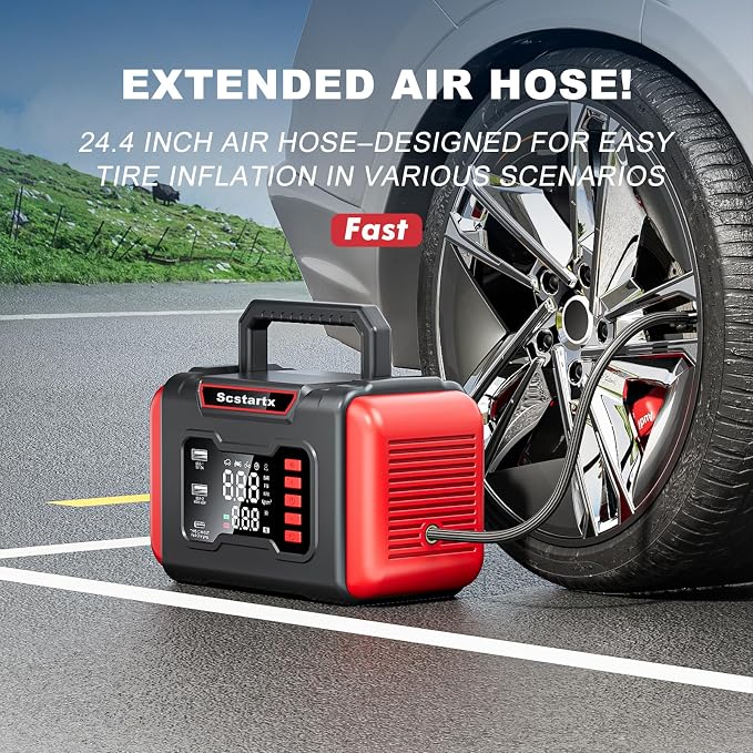 Portable Car Jump Starter Air Compressor, 4000A Peck 150 PSI Cordless Tire Inflator Battery Pump Rechargeable 12 Volt, Air Pump for Auto, Motorcycle, Bicycle, Balls with LED Light