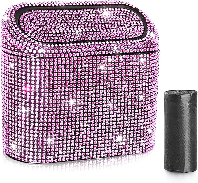 Car Trash Can with Lid, Mini Auto Dustbin Garbage Can, Car Accessories for Interior, Vehicle Can Garbage Bin with 30pcs Trash Bags, Multipurpose Organizers for Home, Office, Cars, SUV, Truck