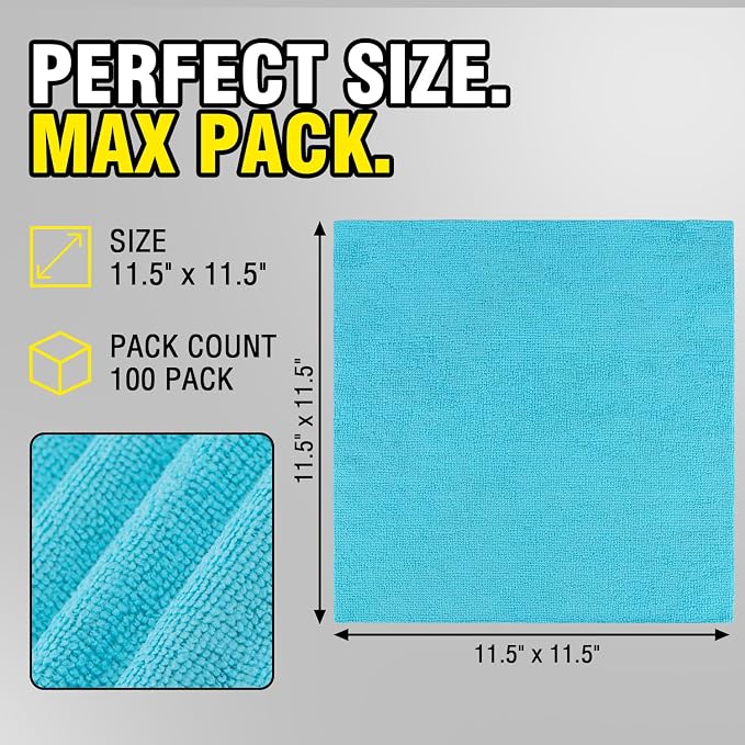 Shop Towels, 100 Pack - 11.5"x 11.5" Commercial Grade Work Rags for Cars, Microfiber Cleaning Cloths Bulk Detailing Cloth for Automotive Mechanic Garage Housekeeping Restaurant - Multicolor