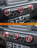 HVAC Climate Control Panel Knob Trim Kit & Light Control Switch Cover, Air Conditioner Knob Aluminum Alloy Ring for 2018-2024 Jeep Wrangler JL JLU & Gladiator JT, Interior Accessories, red