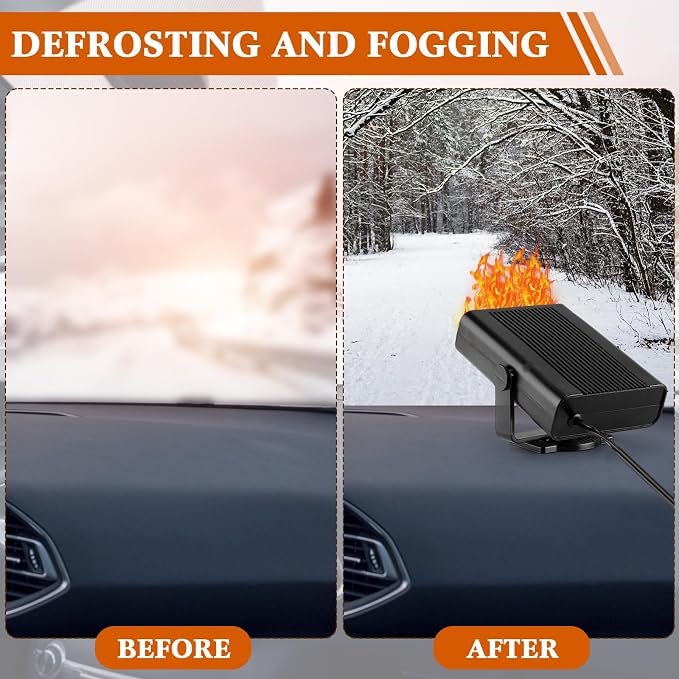 2 Pcs 12v 150w Portable Car Heater for Vehicle Plugs into Cigarette Lighter, 360° Rotatable Windshield Defroster, 2 in 1 Auto Heater Fan Defogger Warmer Electric for Cars SUV Universal(Black)